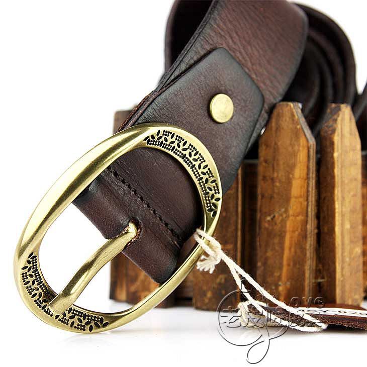 Free shipping Unique Emboss quality fashion genuine leather women's strap unique vintage pin buckle female strap