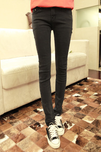 Free Shipping Us 2012 women's fashion slim all-match black and gray denim pencil pants 441