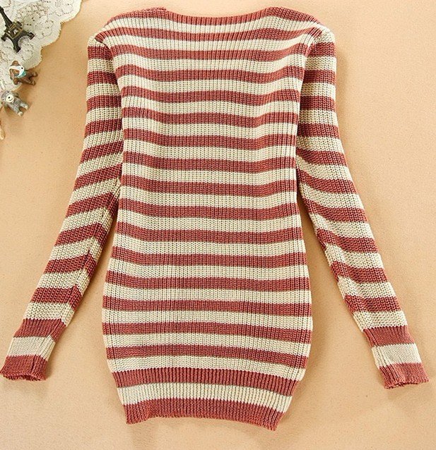 Free shipping/ V is gotten long sleeve stripe sweater 7138