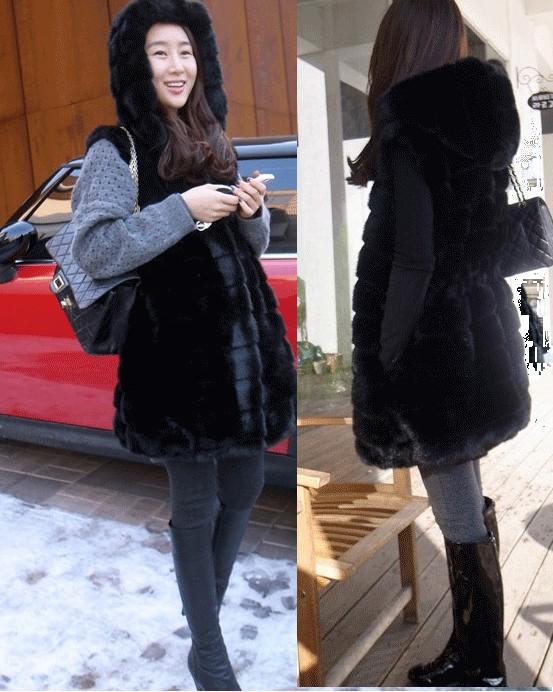 Free shipping Vest autumn and winter female slim medium-long vest with a hood fashion wool vest faux vest outerwear