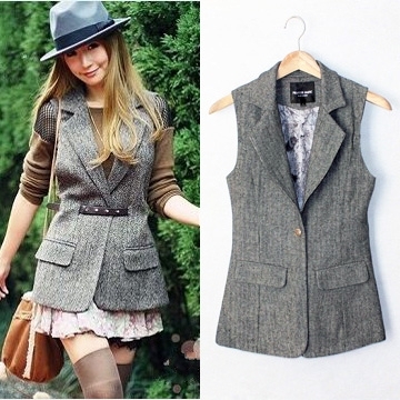 Free Shipping Vest female autumn and winter slim vest herringbone small suit vest