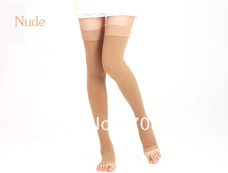 Free shipping via CPAM Unisex medical elastic compress stockings knee above stocking open toe 30-40mmHg pressure