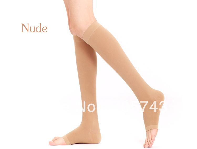 Free shipping via CPAM Unisex medical elastic compress stockings knee high stocking open toe 30-40mmHg pressure