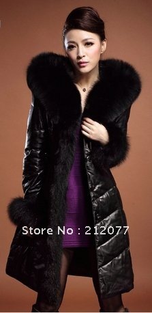 free shipping via DHL 2013 new sheepskin Long Slim fur collar down jacket women leather jacket  2256