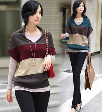 Free shipping via E-packet 2013 Korean wide stripe sleeveless ladies' sweater/3 colors/free size