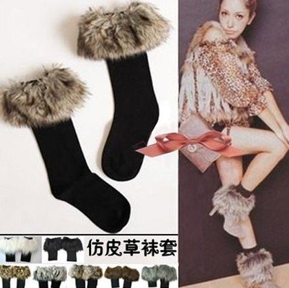 Free shipping via EMS/DHL, Classic long flanging faux fur socks,7 Section,100pcs/lot