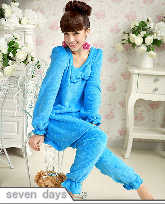 Free Shipping via HK post Pink Doll Sweet Style Pure Color Coral Fleece Pajamas Top+ Pants NB5068897