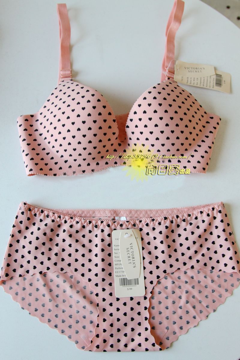 Free shipping Victoria pink heart seamless bra set underwear