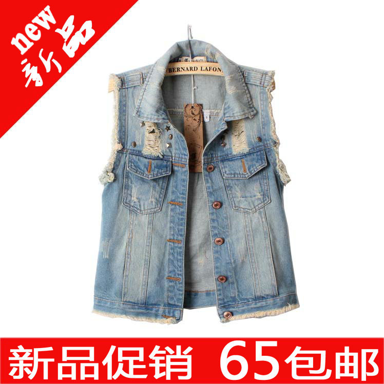 free shipping Vintage distrressed spring and summer fashion all-match denim vest Women coat