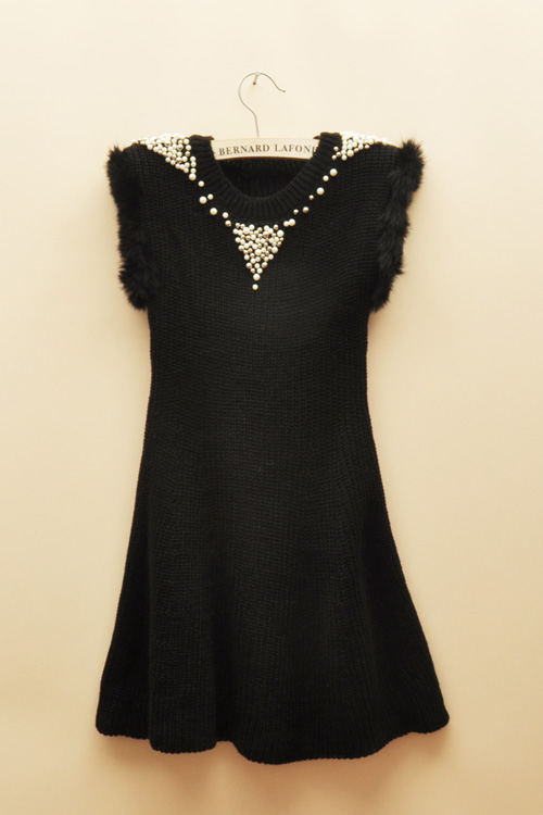 Free shipping Vintage exquisite beading neckline slim medium-long sweater