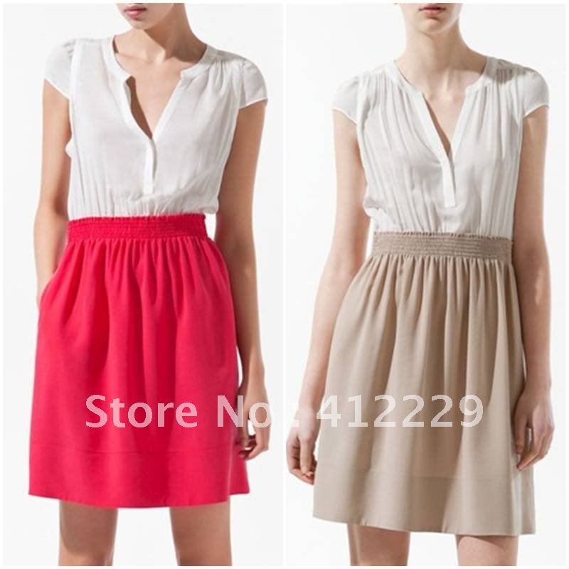 Free shipping vintage short sleeve linen shirt patchwork pleated ladies slim knee-length bud working dress new fashion 2012