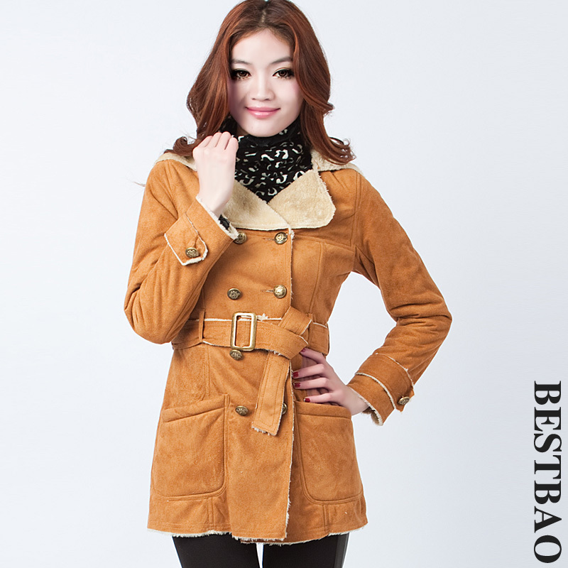 free shipping Vintage suede fabric outerwear thin liner slim bestbao female 9120