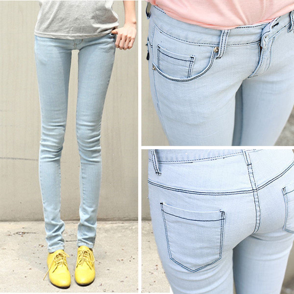 Free shipping Vintage women's casual elastic slim tight fresh jeans