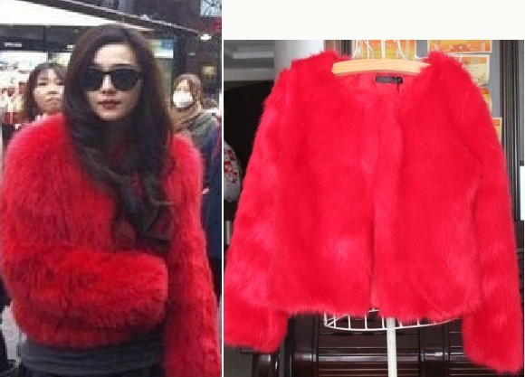 free shipping Vinyl red fur coat fur coat long-sleeve slim female fur short design collarless fur