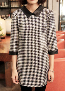 Free shipping Vivi 2012 leather houndstooth barege one-piece dress 232