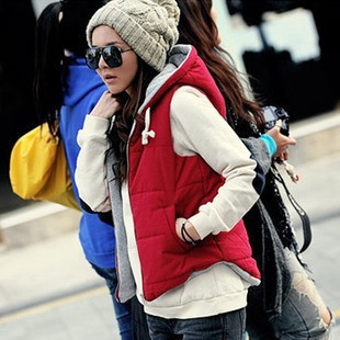 free shipping Vivi magazine vest all-match zip hooded cotton vest outerwear 52012