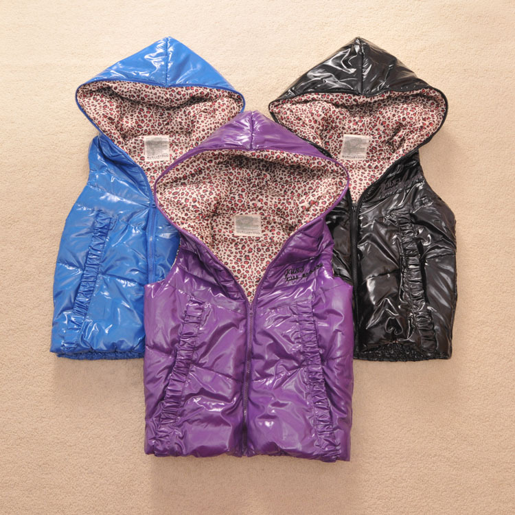 Free shipping! W-63 2012 female autumn and winter leopard print shiny candy color thick thermal hooded cotton vest - 0.4