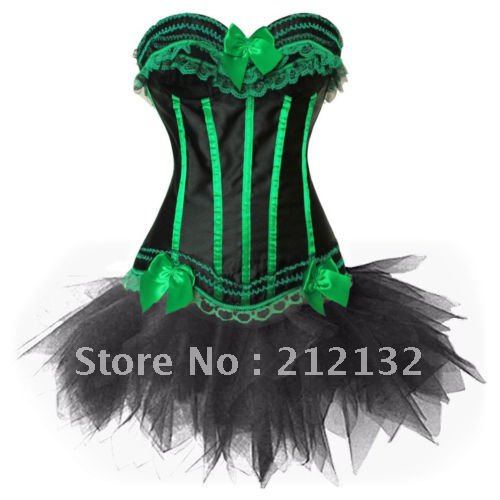 Free Shipping W3301-5-1 Green Apple Burlesque Corset with Mini Skirt