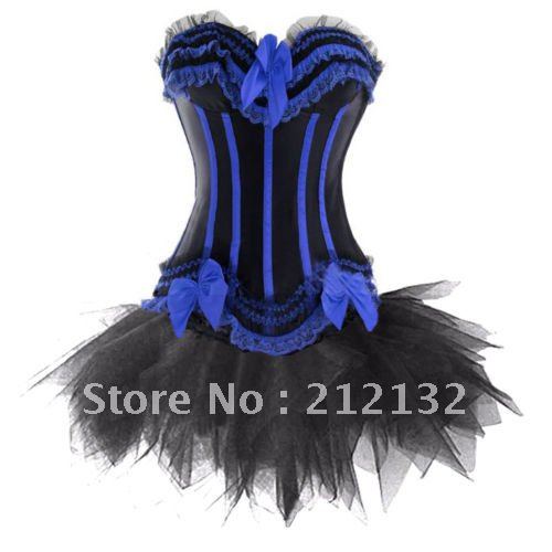 Free Shipping W3301-7 Burlesque Corset with Mini Skirt