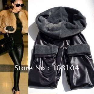 Free shipping, Was thin, fashion double plus Terry, matte leather slim, warm trousers, Leggings(FXL045)