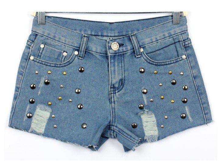 Free Shipping Wash water rivet denim shorts FM120395