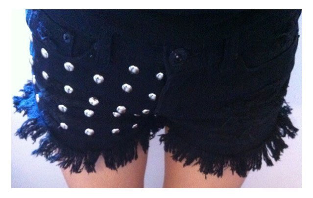 Free Shipping Washing and milling tassel rivets black shorts FM120390