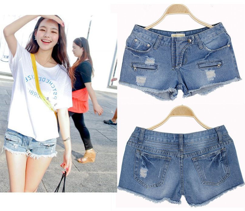 Free shipping, Water wash 2013 distrressed whisker fashion pocket denim shorts 9878