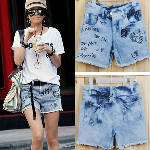 Free Shipping Water wash g9106 personality embroidery denim shorts casual shorts high quality