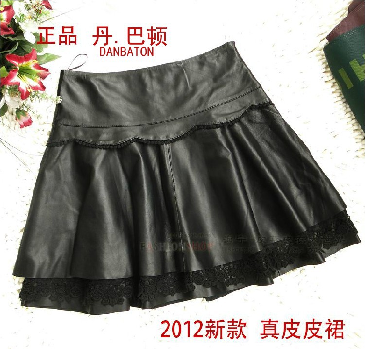 Free Shipping Western style 2013 hot women 100% sheepskin leather short skirt sexy genuine leather dress high quality M-XXXL