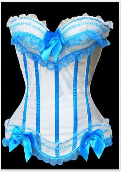 Free shipping White and blue overbust corset sexy corset - qm8068blue