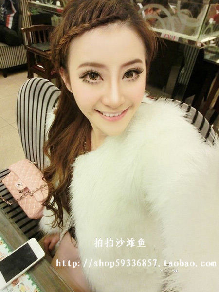 free shipping White faux fur short design outerwear fur coat