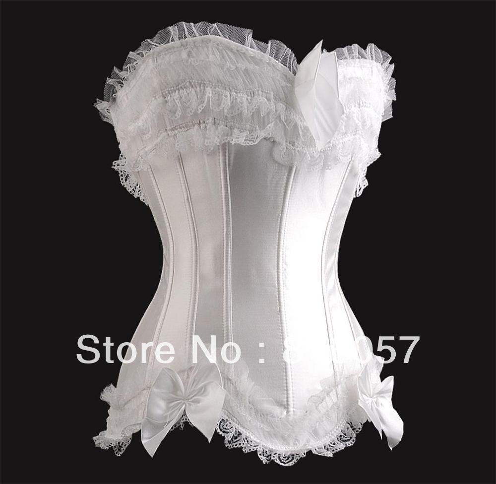 Free shipping!! White lace up boned corset Sexy Lingerie wholesale retail