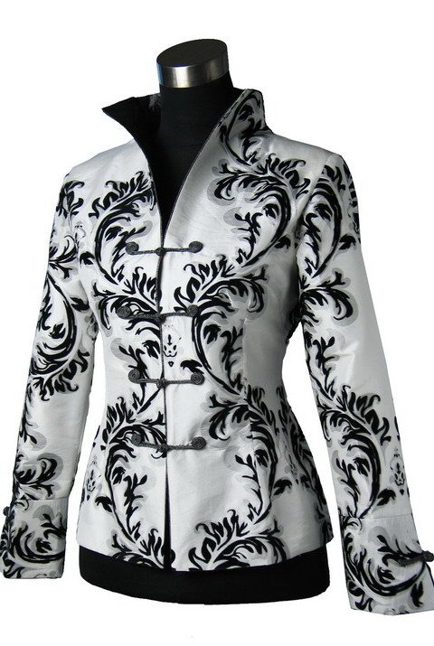 Free Shipping White New Chinese Women's Polyester Satin Jacket Spring Flowers Coat Wholesale and Retail Size S M L XL XXL 2306-1