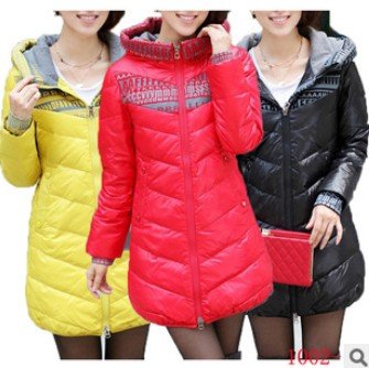 Free shipping white new fashion cultivate one's morality lady's medium style down cotton-padded jacket coat+free shipping