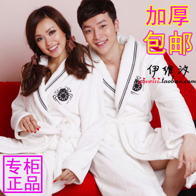 Free Shipping White solid color lovers robe lacing long-sleeve thickening coral fleece sleepwear lounge Wholesale price