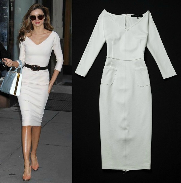 Free Shipping White Zipper Back Half Sleeve Stretch Cotton Pencil Dress no belts S M L XL