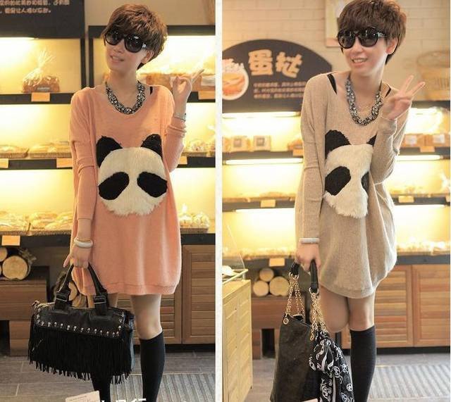 Free shipping + wholesal  In autumn 2012, plush panda head long section of Korean leisure all-match sweater