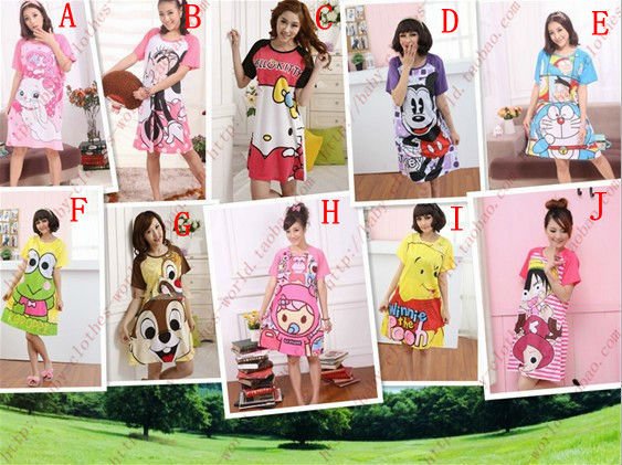 free shipping wholesale 10/lot cartoon hello kitty cotton pajamas,free size nightgowns women clothing sleep lounge/pajamas dress