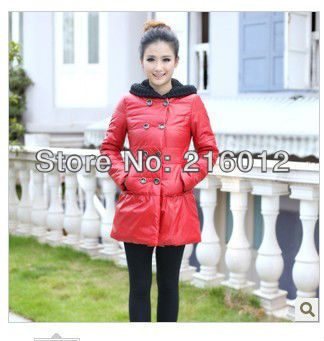 Free Shipping Wholesale 2012 New Winter Coat PU Leather Bow Slim Long Section Of Pure Cotton Overcoat Women's Outerwear