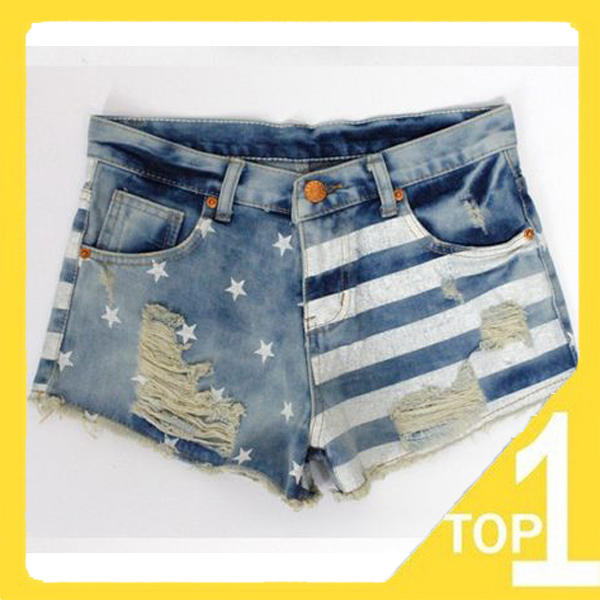 Free shipping wholesale 2013 New Casual Slim women's short hot pants Stars and Stripes jeans shorts(3.18)