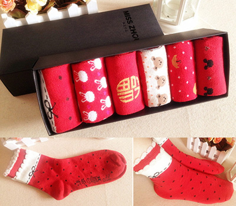 Free shipping wholesale 2013 new  red women's 100% cotton casual winter warm socks