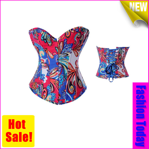 Free Shipping! Wholesale 2013 Newest Sexy Multicoloured Overbust Corset Red S M L XL 2XL 4093