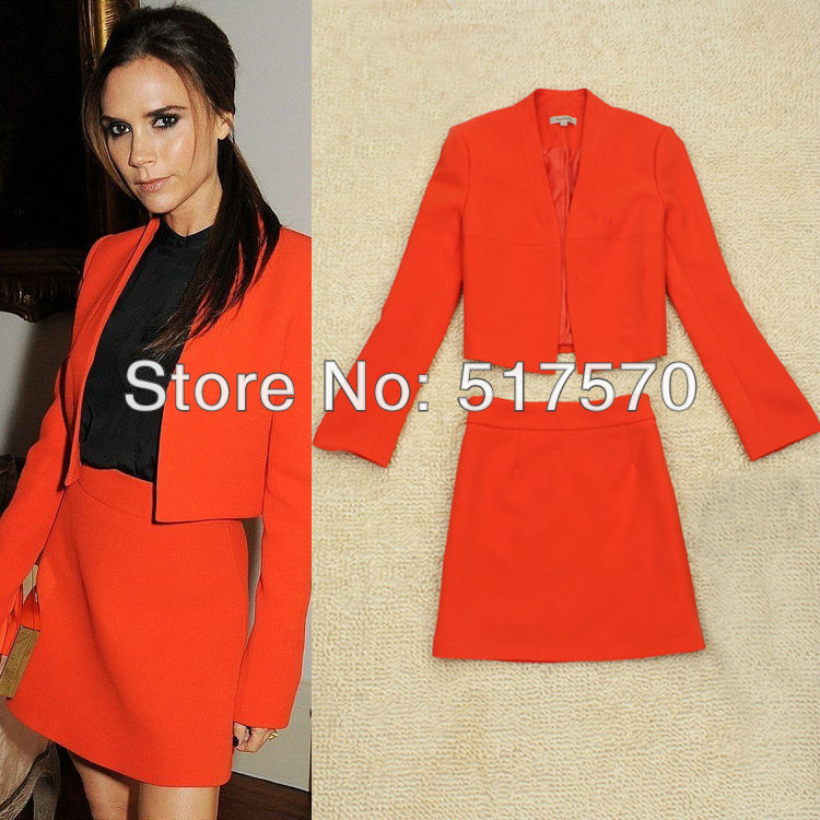 Free Shipping / Wholesale 30% cotton orange 2013 Spring New Arrival Victoria Style Perfect Mini Skirt Suits