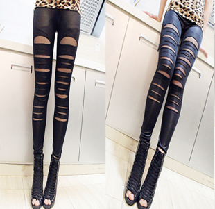 free shipping wholesale 4pcs/lot 2012 personalized hippo1 hole lace gauze patchwork faux leather legging slim legging