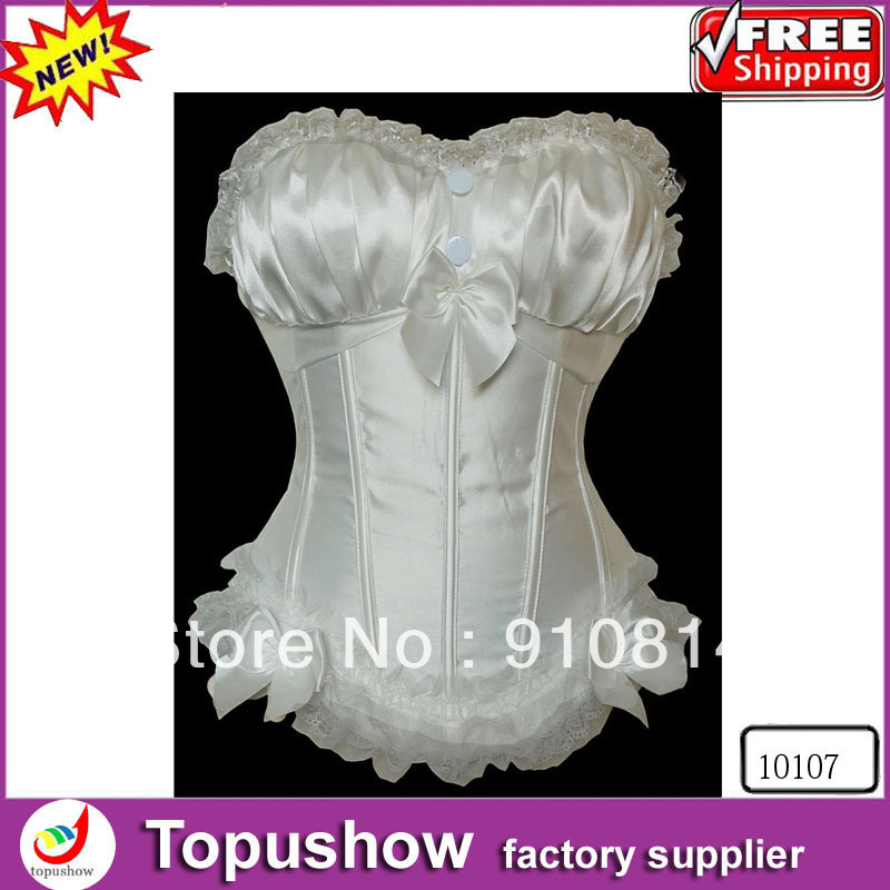 Free shipping ! Wholesale 6 color satin steel boned corset lingerie sexy bustier underbust with G-string S-XXL 10107