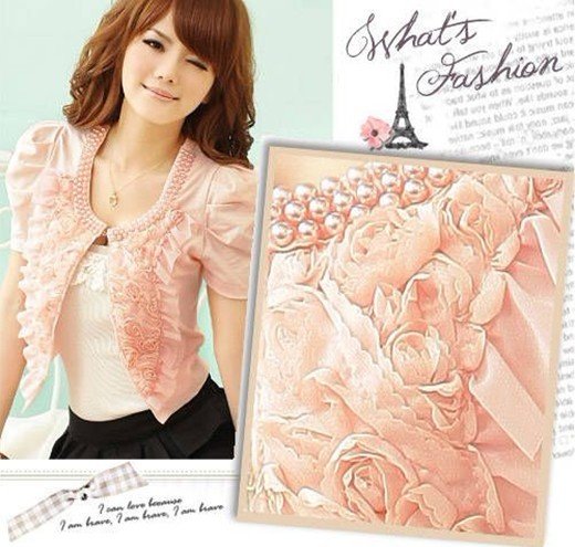 Free shipping wholesale and retail new pearl roses collar small shawl jacket black \ white \ pink