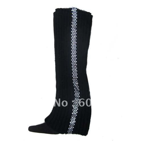 Free Shipping Wholesale Beautiful White Stripe From Top To Bottom Smooth Knitted Leg Warmer