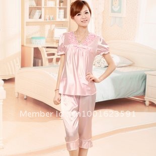 Free shipping wholesale Big size Sexy lady satin pajamas! nightgowns robes 3pcs/lot