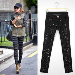 Free Shipping Wholesale Black Jeans, Personality  Elegant Slim Hip Leg Stretch Boots Cut Pencil Jeans Pants Women AD9439LK