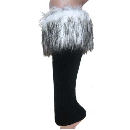 Free Shipping Wholesale Black Pile Faux Fur Knitted Leg Warmers